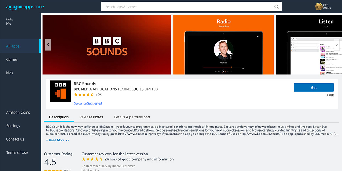 BBC Sounds app on Windows 11