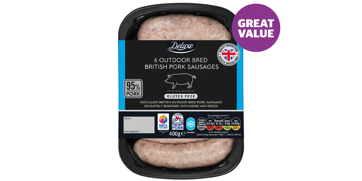 Lidl pork sausages with great value logo