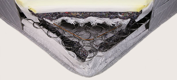 The insides of an open-coil mattress